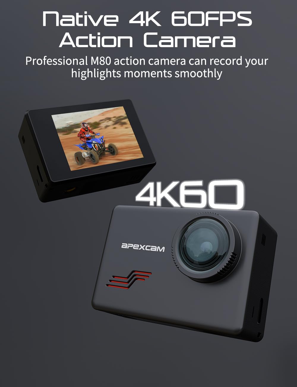 Caméra sport 4K 60fps 48MP — étanche 40 m, stabilisation EIS, grand angle 170°, WiFi + télécommande