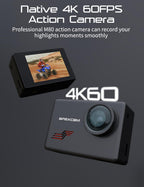 Caméra sport 4K 60fps 48MP — étanche 40 m, stabilisation EIS, grand angle 170°, WiFi + télécommande