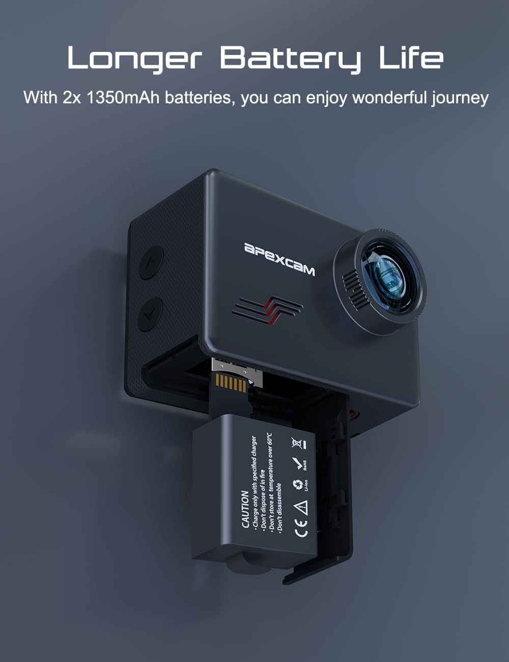 Caméra sport 4K 60fps 48MP — étanche 40 m, stabilisation EIS, grand angle 170°, WiFi + télécommande