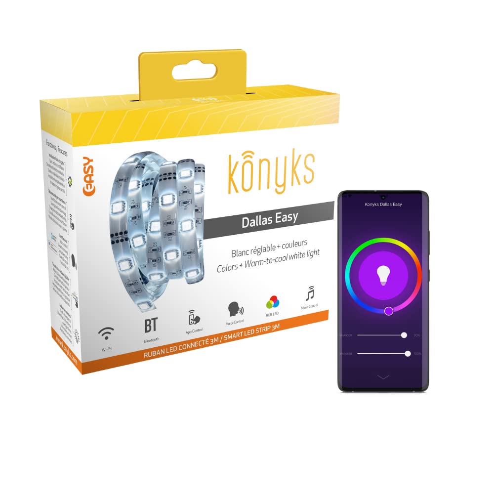 Ruban LED connecté WiFi — blanc chaud à blanc froid, pilotage smartphone et commande vocale, installation rapide