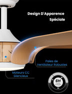 Ventilateur de plafond 142 cm télécommande LED — bois clair silencieux — vue 7