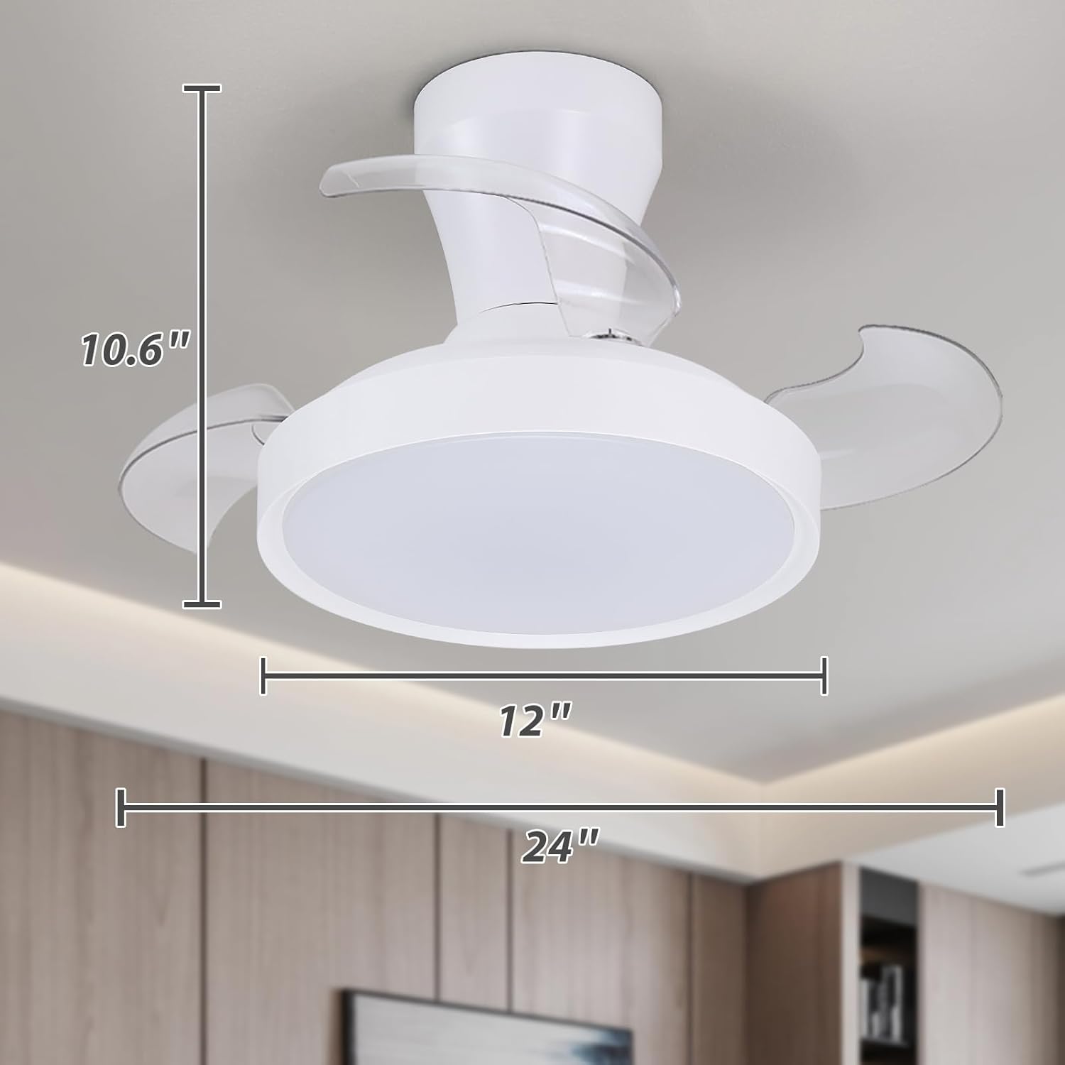 Ventilateur de plafond LED rétractable Ø55 cm — silencieux été/hiver — vue 4