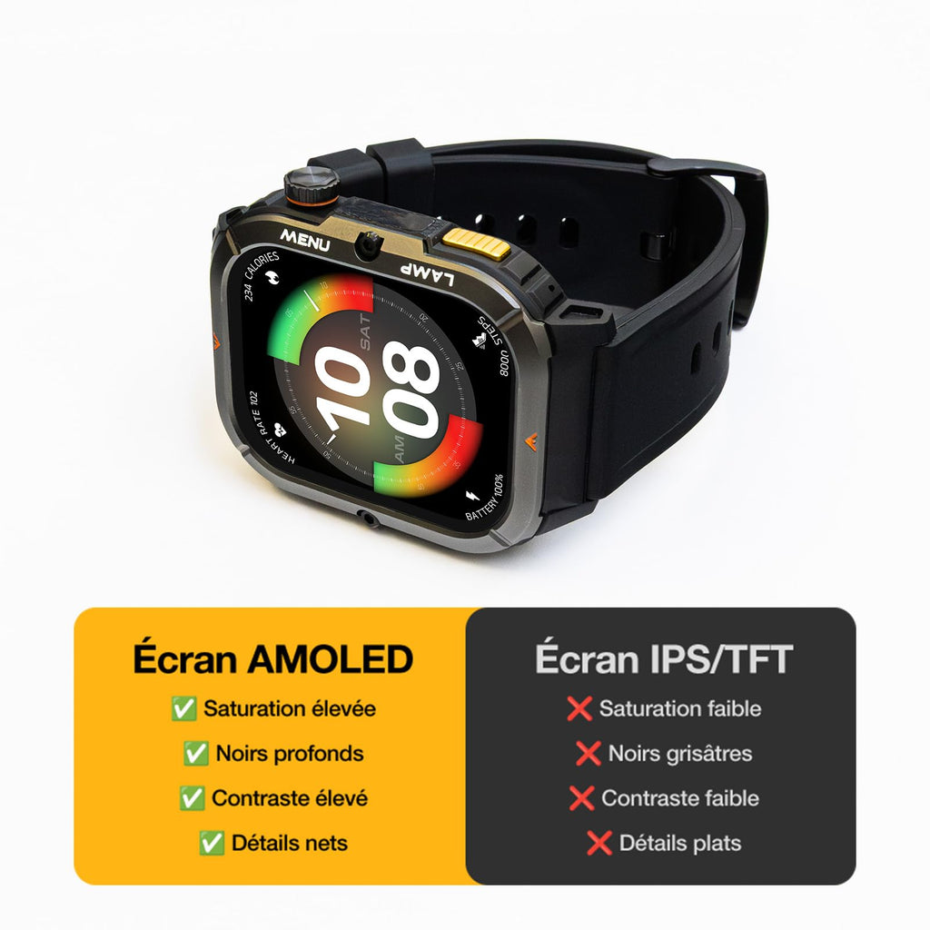 Montre connectée militaire indestructible écran AMOLED 1,95 pouces sport GPS