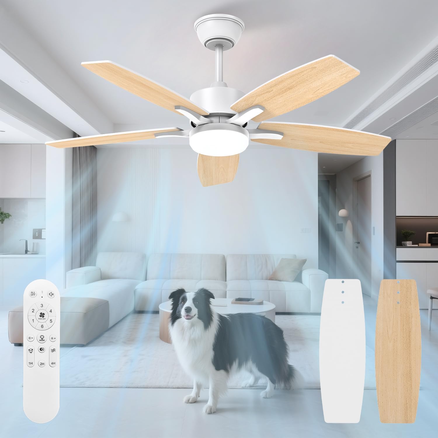 Ventilateur de plafond 106 cm LED télécommande — silencieux 20 dB — vue 1