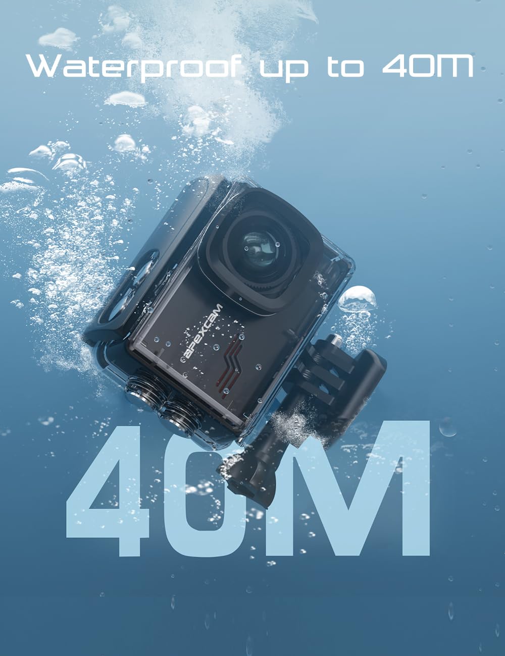 Caméra sport 4K 60fps 48MP — étanche 40 m, stabilisation EIS, grand angle 170°, WiFi + télécommande