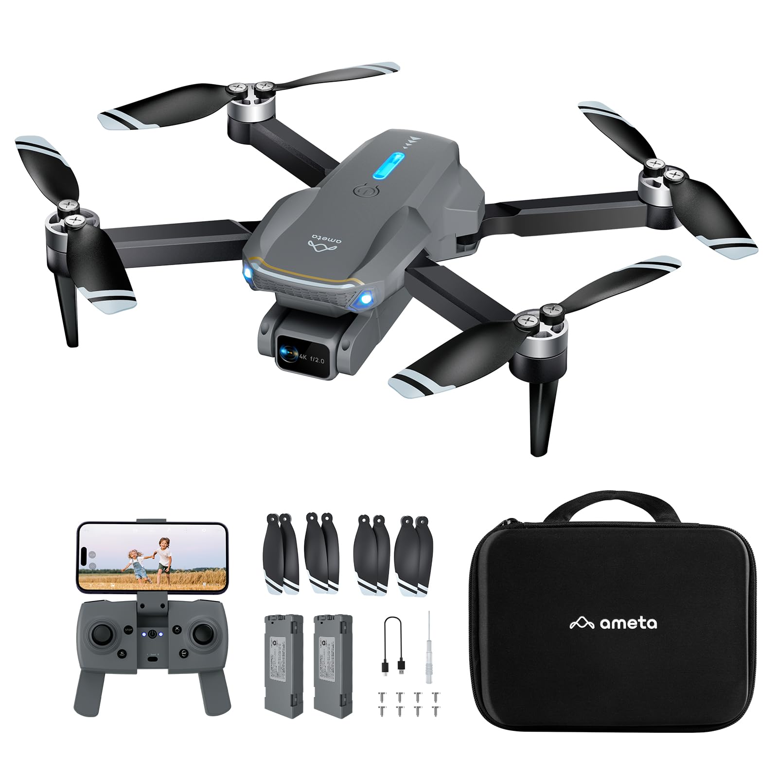 Drone caméra 4K UHD pliable — capteur 12 MP, FPV 5G, 2 batteries (36 min), sac