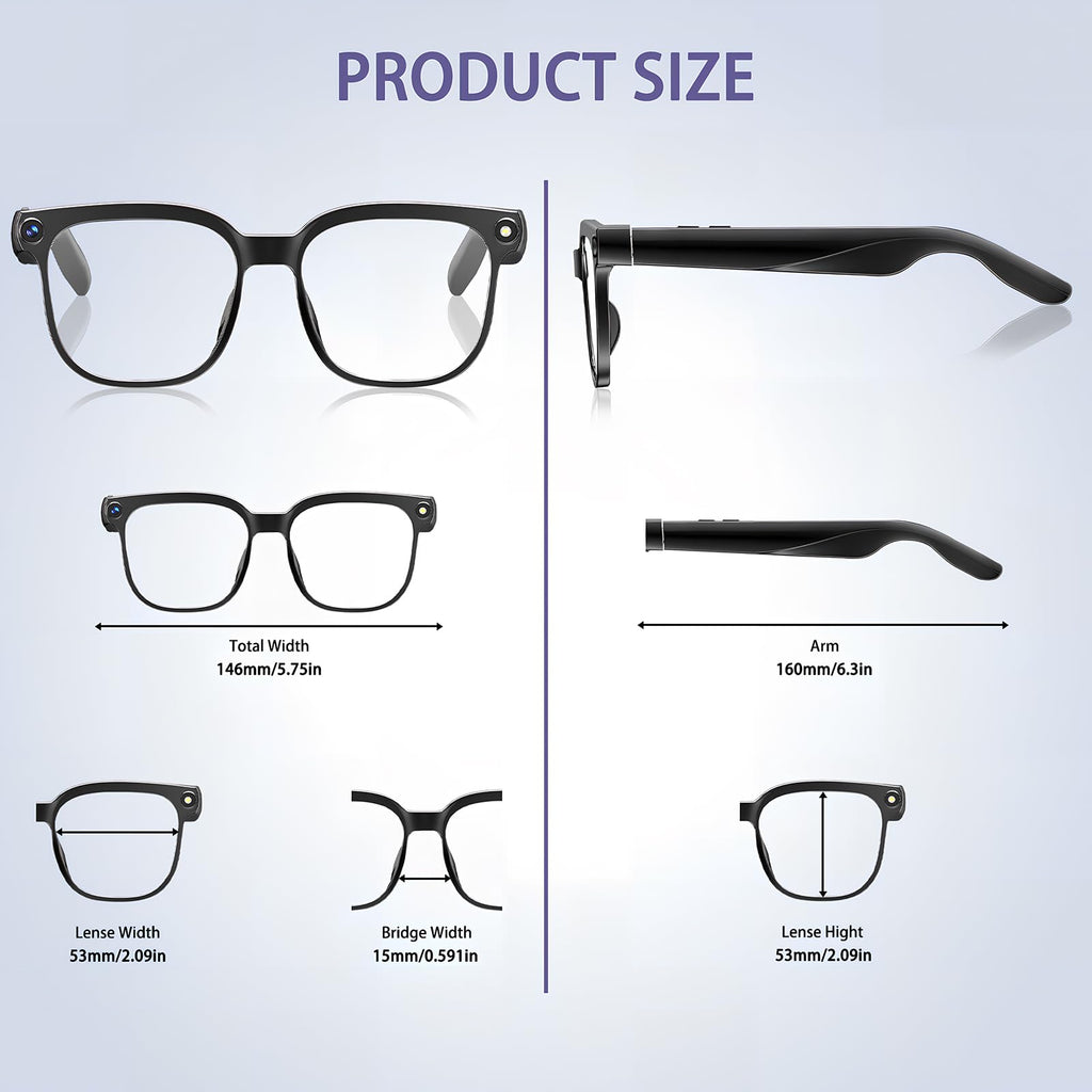 Lunettes connectées caméra 8MP 1080P traducteur IA intelligence artificielle