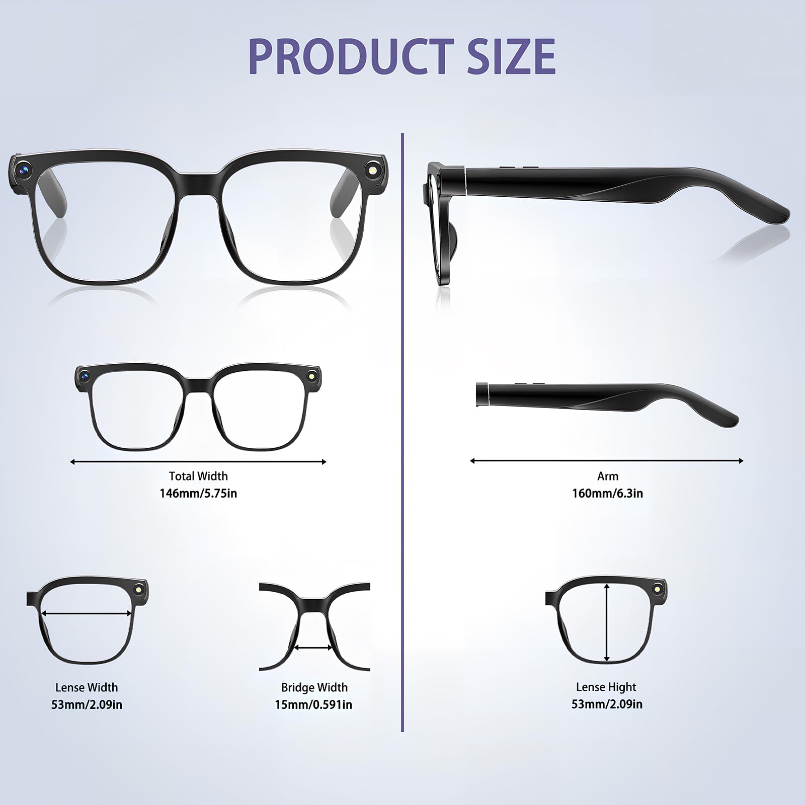 Lunettes connectées caméra 8MP 1080P traducteur IA intelligence artificielle
