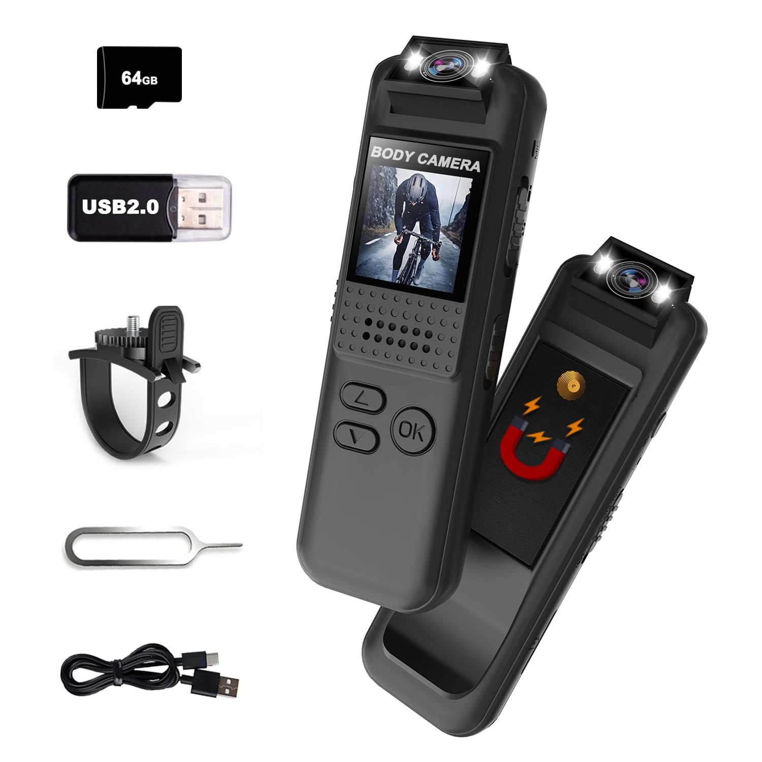 Caméra sport 1080P vlog POV moto avec carte 64Go grand angle fixation