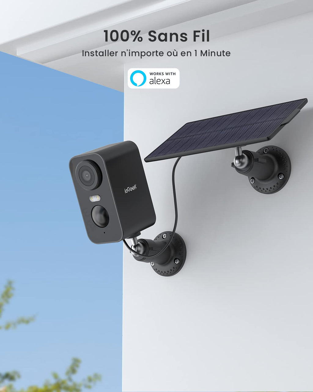 Caméra extérieure solaire sans fil 2K — 100% autonome, vision nocturne couleur, détection IA, audio bidirectionnel, IP65