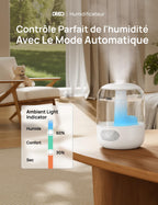 Humidificateur d'air ultrasonique 3 L — brume fraîche 250 ml/h, remplissage par le haut, mode veille 26 dB