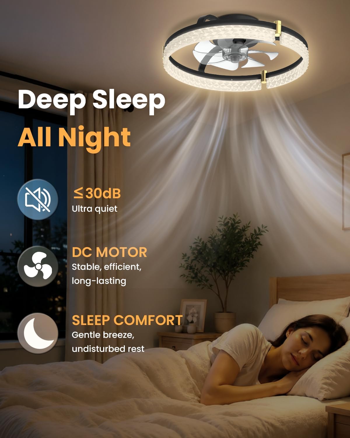 Ventilateur de plafond 48 cm avec lumière LED — petites chambres — vue 4