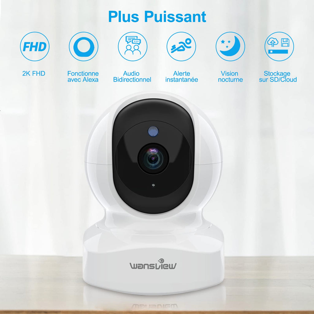 Caméra intérieure WiFi 2K PTZ — détection humaine IA, vision nocturne, audio bidirectionnel, alertes en temps réel