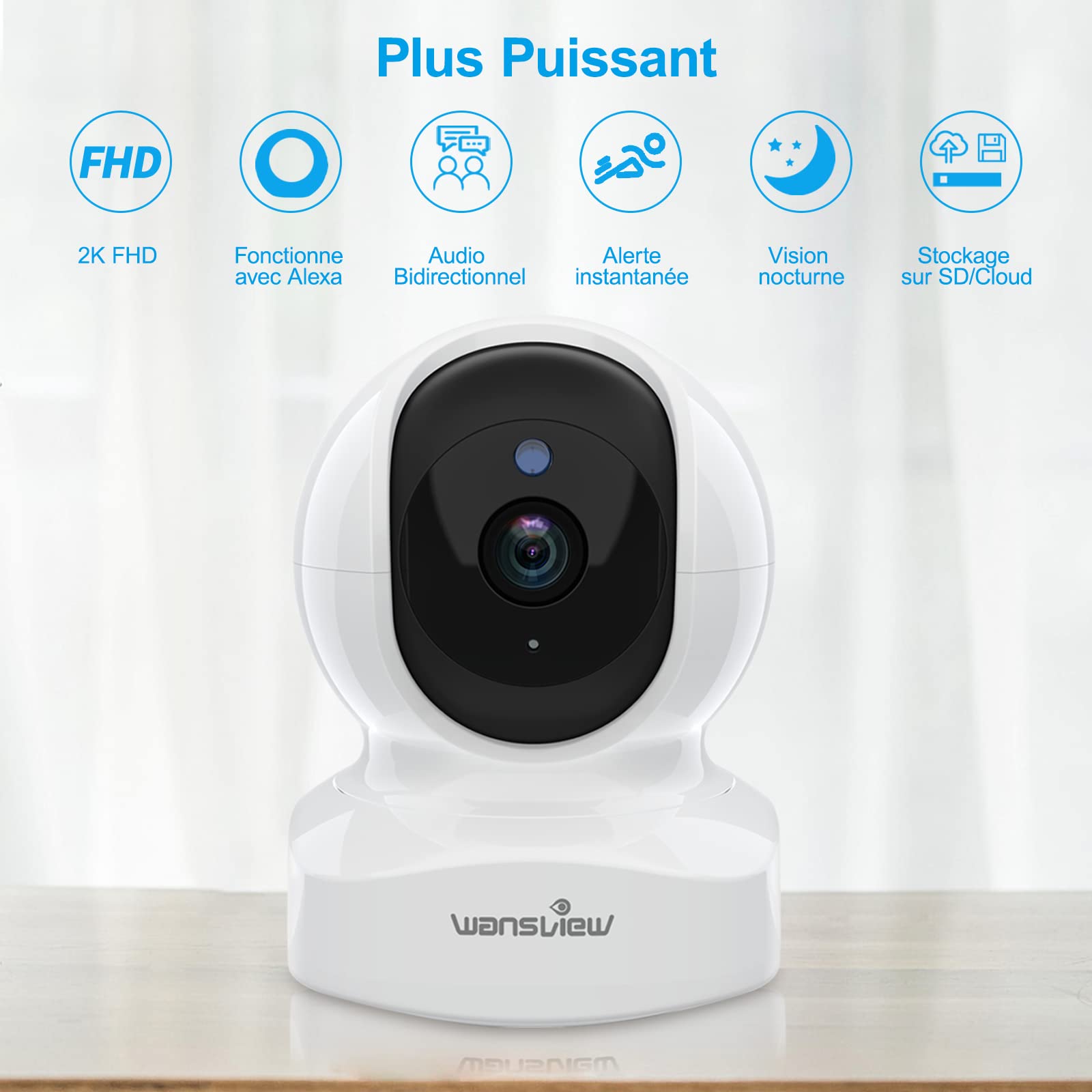 Caméra intérieure WiFi 2K PTZ — détection humaine IA, vision nocturne, audio bidirectionnel, alertes en temps réel