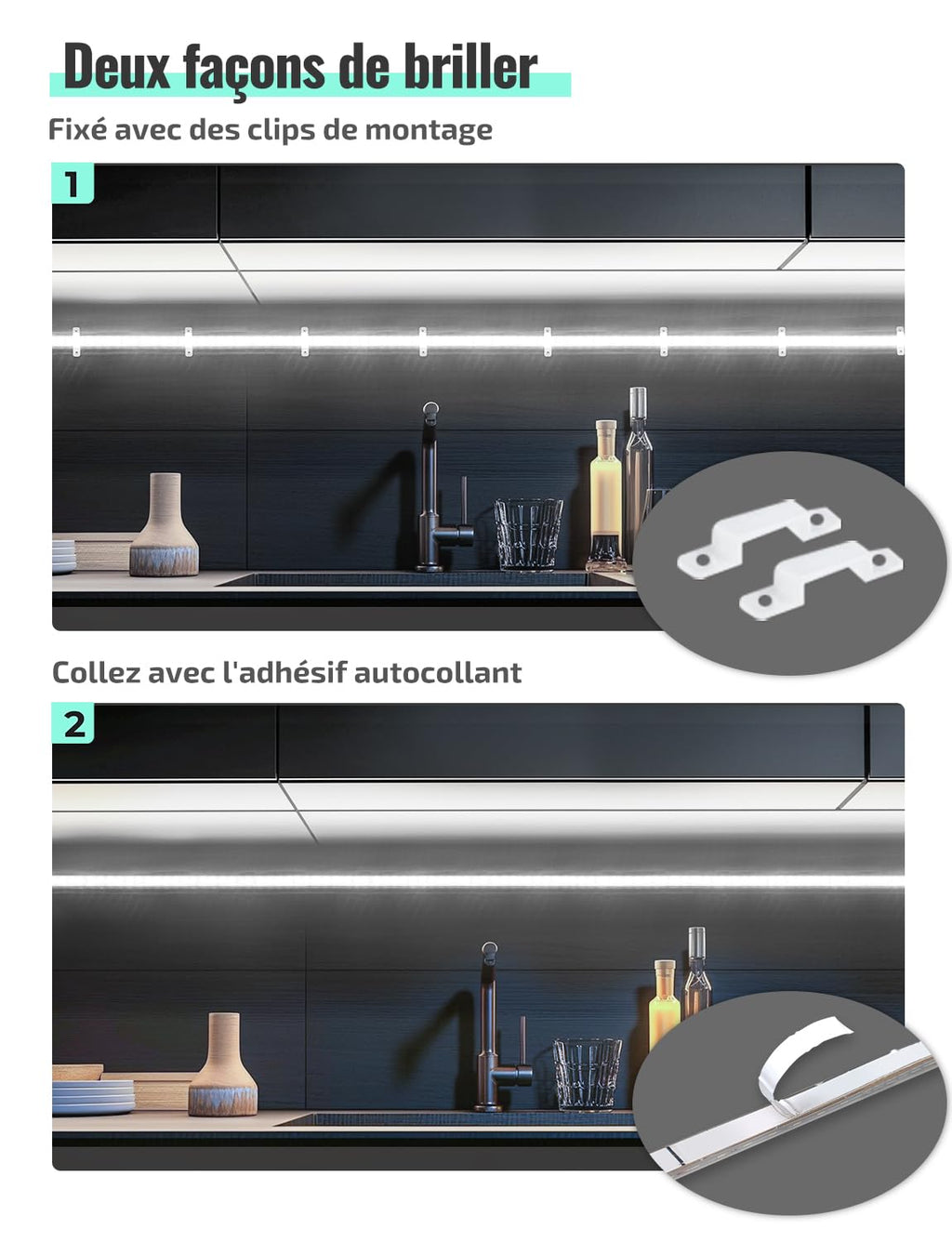Ruban LED 220V blanc froid 6500K — 1200 lm/m, silicone IP65, découpable tous les 10 cm, sans transformateur