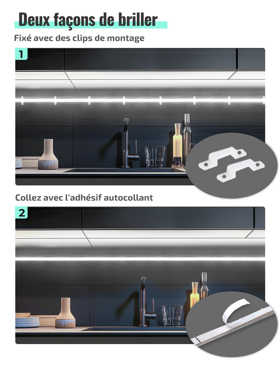 Ruban LED 220V blanc froid 6500K — 1200 lm/m, silicone IP65, découpable tous les 10 cm, sans transformateur