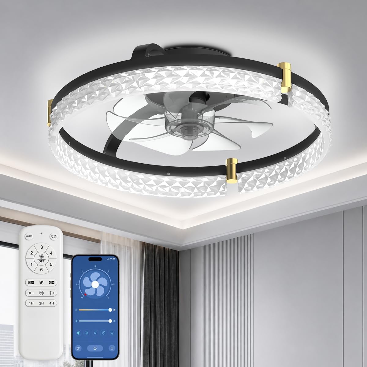 Ventilateur de plafond 48 cm avec lumière LED — petites chambres — vue 1