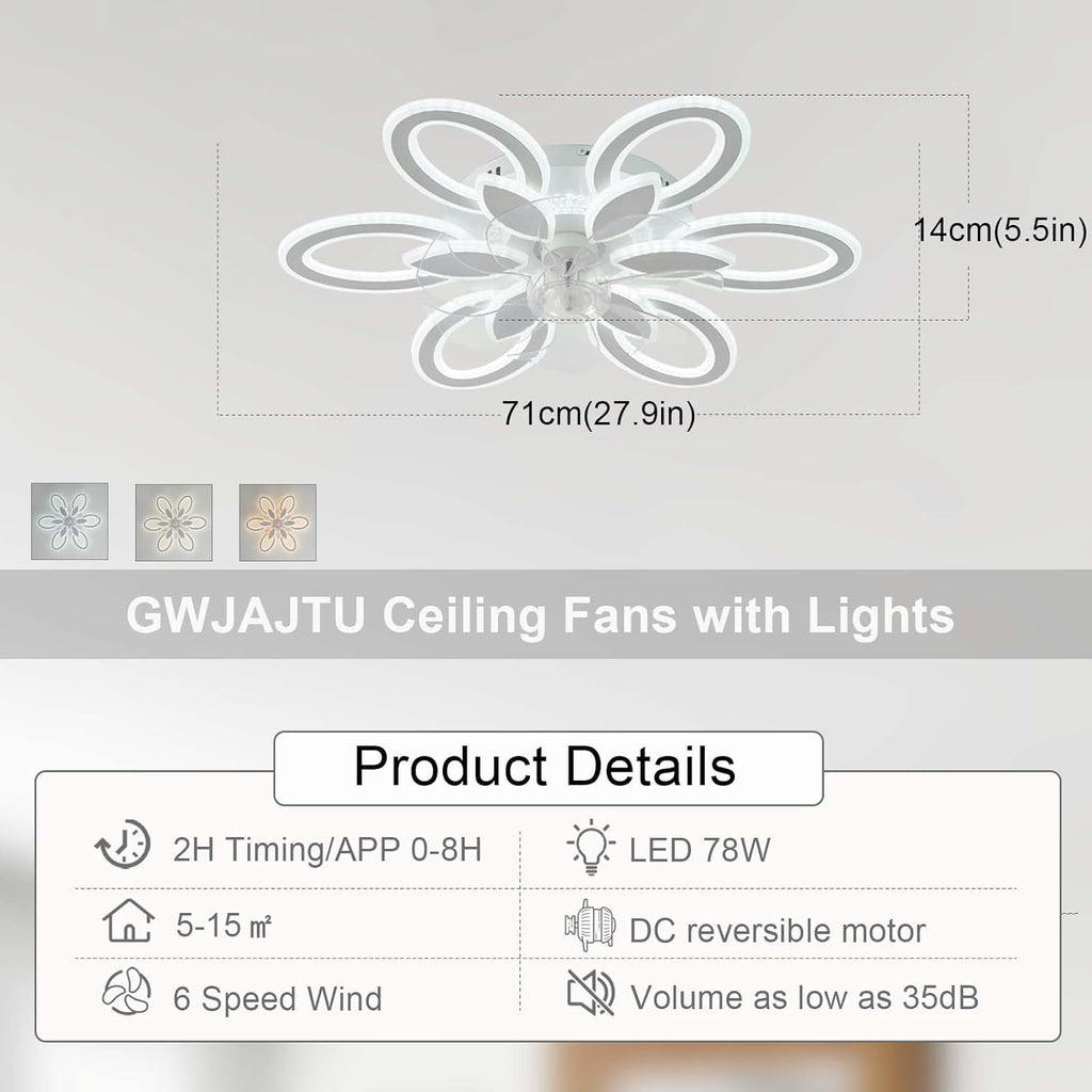 Ventilateur de plafond LED silencieux — 6 vitesses, télécommande — vue 7