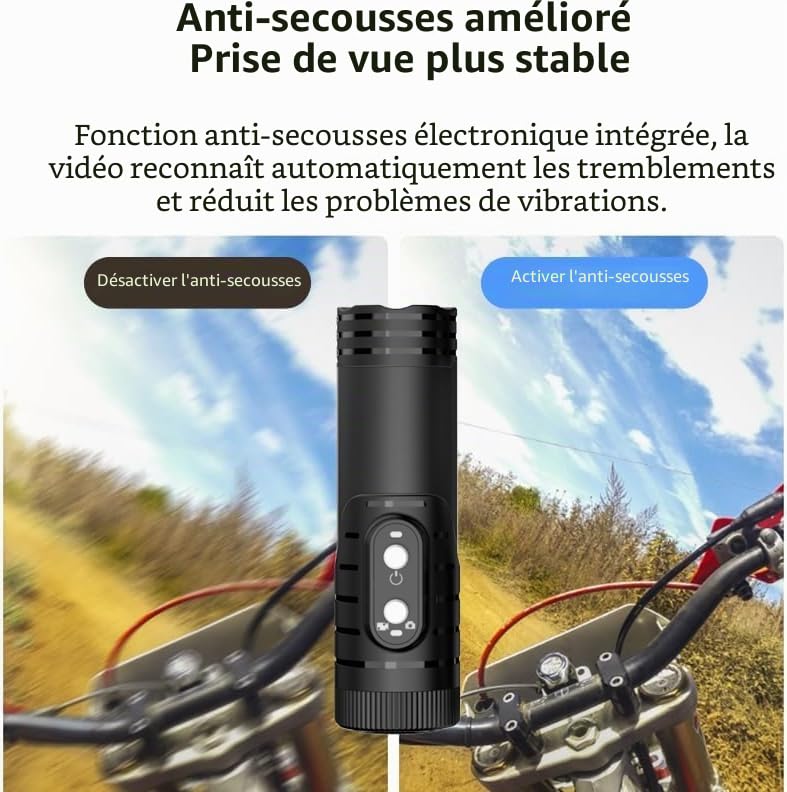 Caméra sport tubulaire 1080P étanche — WiFi, stabilisation EIS, compression H.265, batterie 1600 mAh