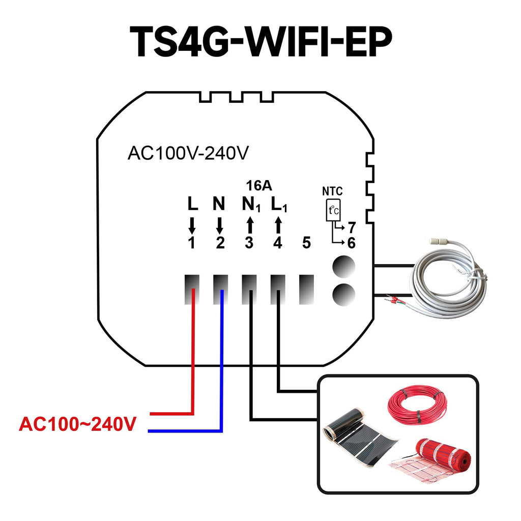 Thermostat intelligent WiFi programmable 16A chauffage électrique écran