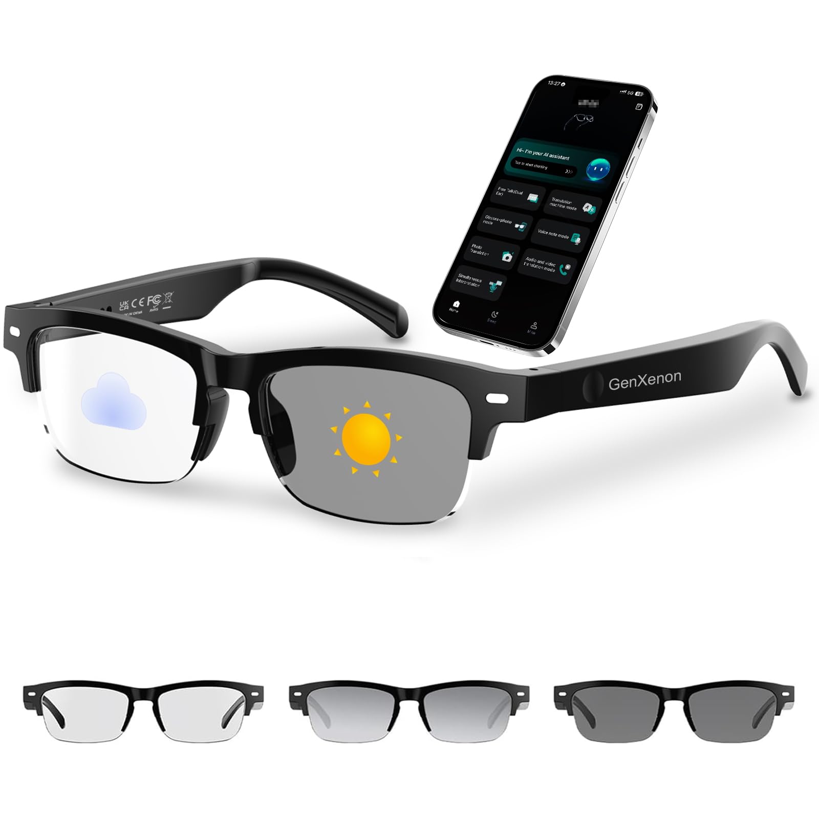 Lunettes connectées verres photochromiques musique appels Bluetooth sport