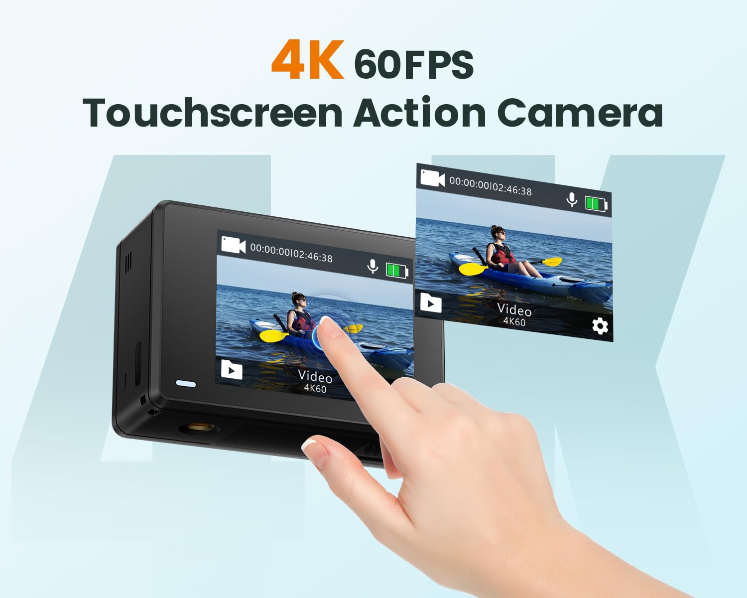 Caméra action 4K zoom 8X écran tactile — étanche 40 m, stabilisation 6 axes, WiFi 60fps + télécommande