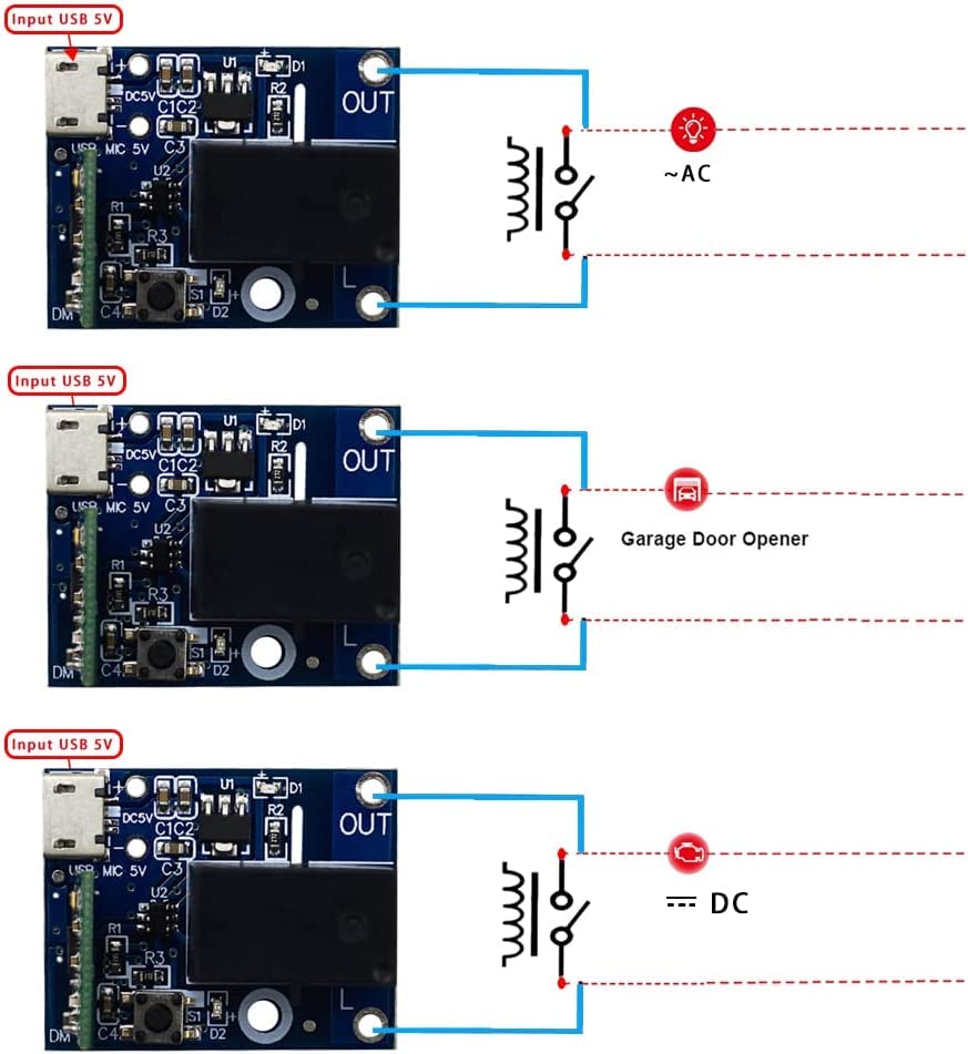 Interrupteur intelligent WiFi 1 canal USB 5V module relais domotique