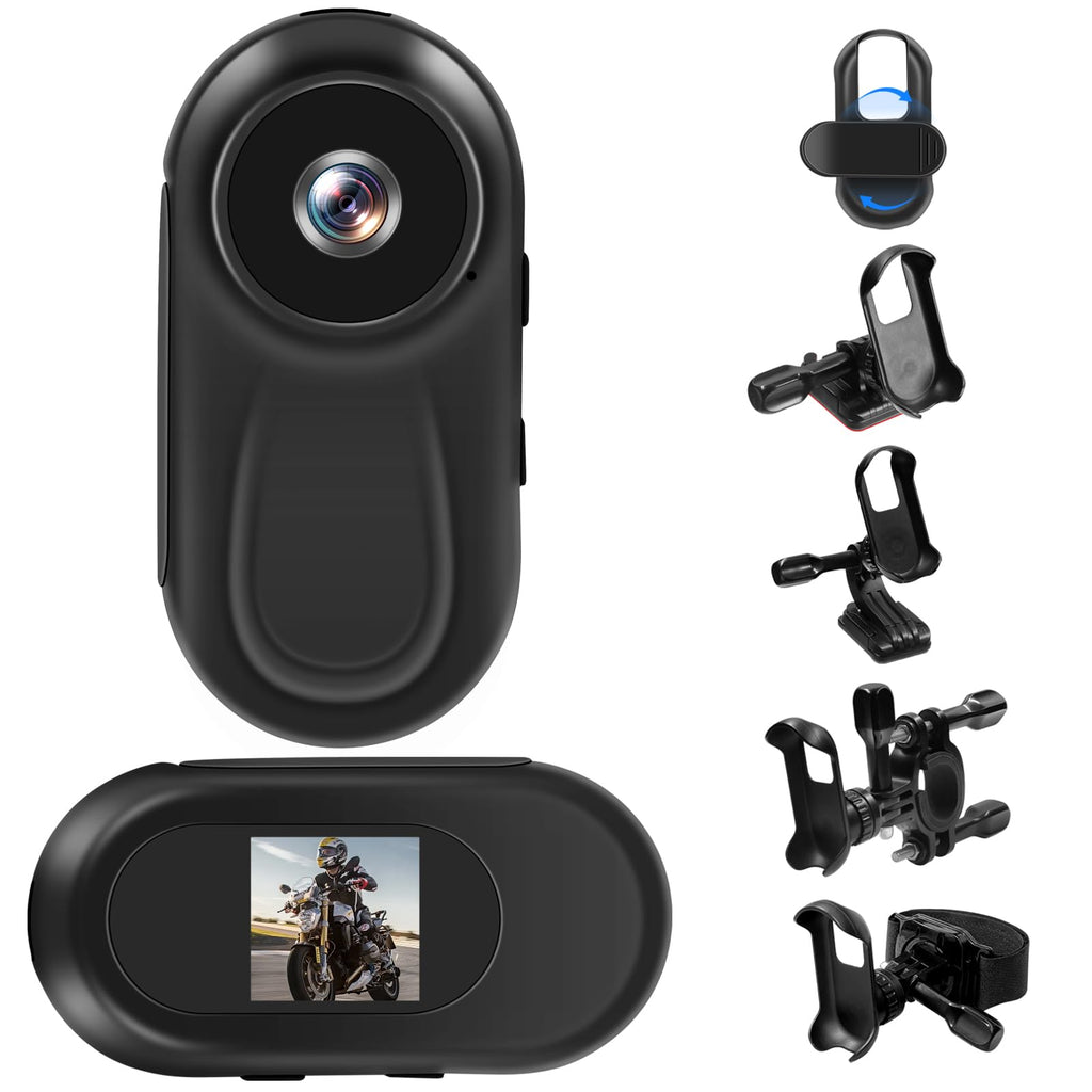 Mini caméra casque 1080P 27 g — écran HD, longue autonomie, kit de fixations universel