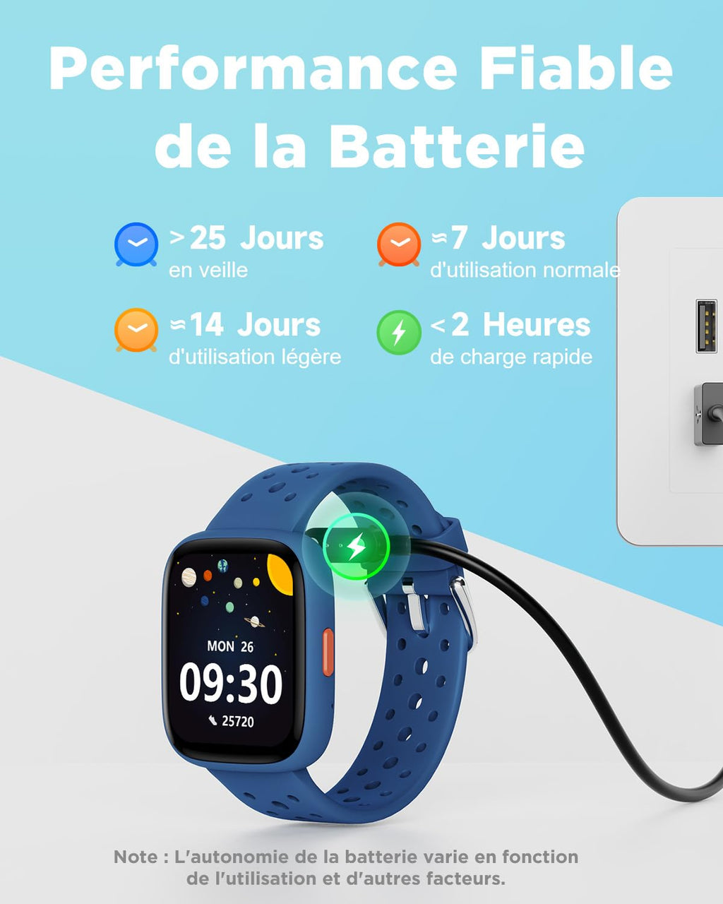 Montre connectée enfant 1,8" — podomètre, cardio, sommeil, sans appli (fille garçon)