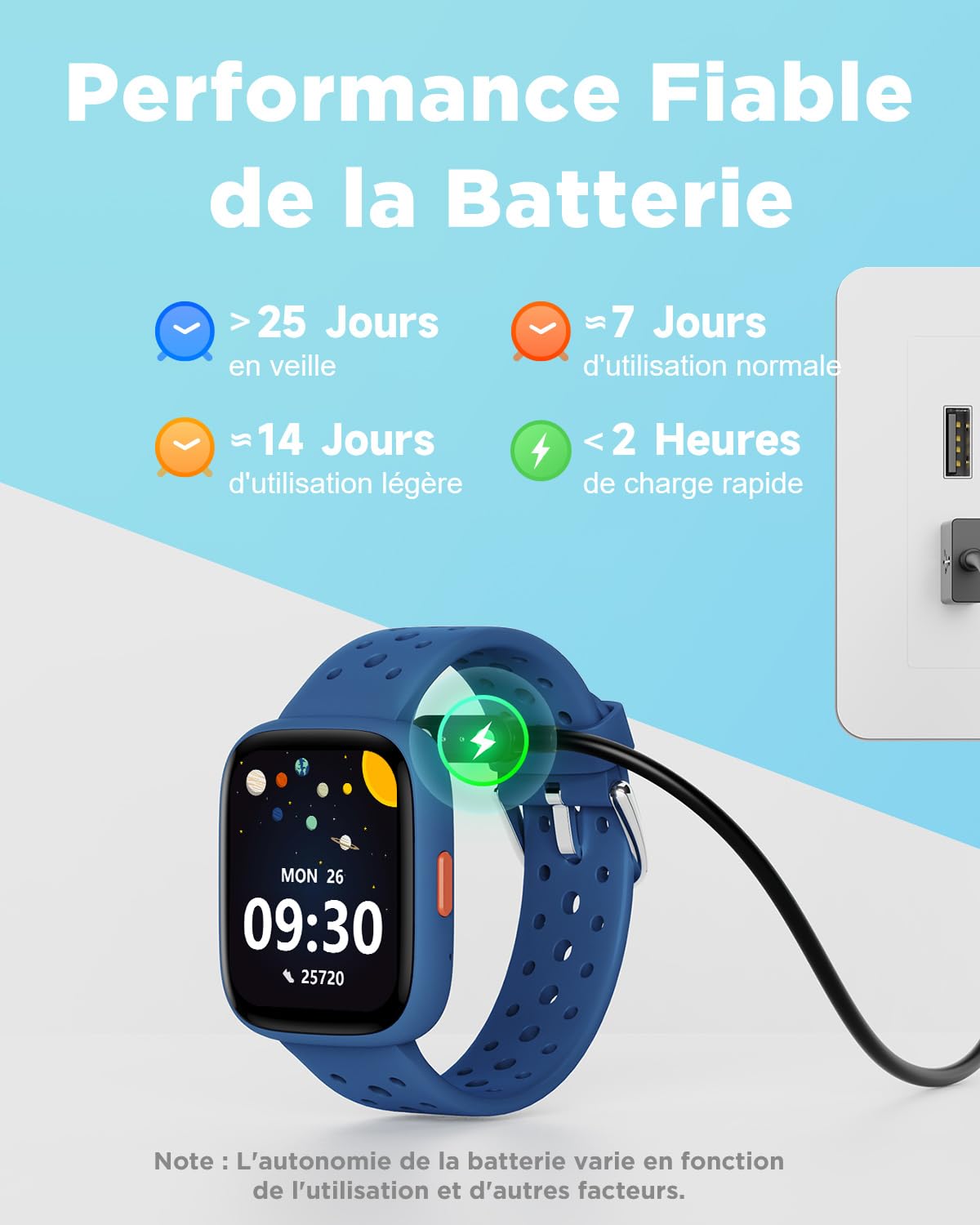 Montre connectée enfant 1,8" — podomètre, cardio, sommeil, sans appli (fille garçon)