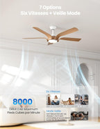 Ventilateur de plafond 142 cm télécommande LED — bois clair silencieux — vue 2