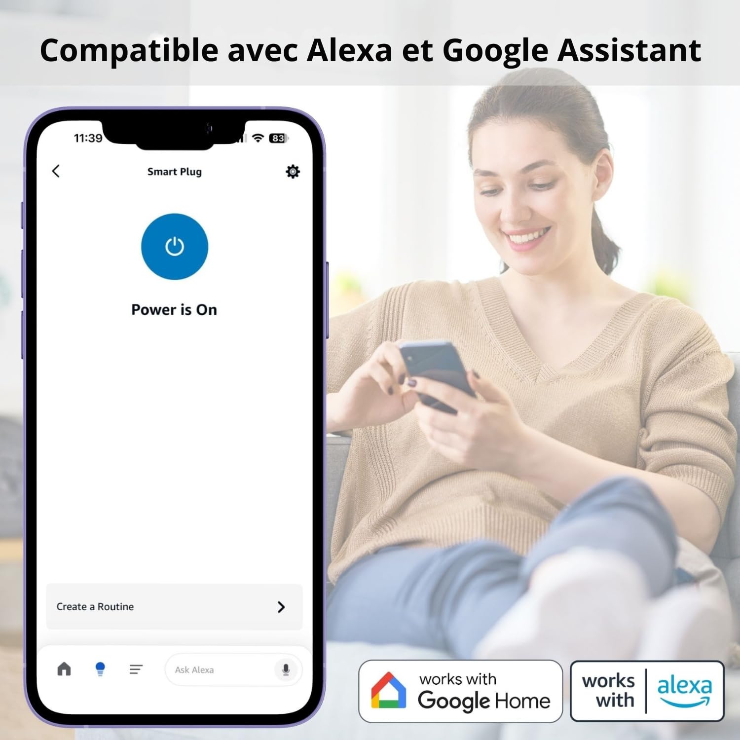 Prise connectée WiFi 16A 3680W mesure consommation électrique intelligente