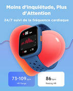 Montre connectée enfant 1,8" — podomètre, cardio, sommeil, sans appli (fille garçon)