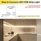 Ruban LED COB blanc chaud 3000K 5 m — 480 LED/m, 4000 lm, CRI 90+, IP65 étanche, découpable