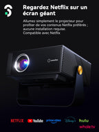 Vidéoprojecteur home cinéma 1080P natif (4K pris en charge) — HDR10 & HLG, alignement intelligent, compatible Netflix