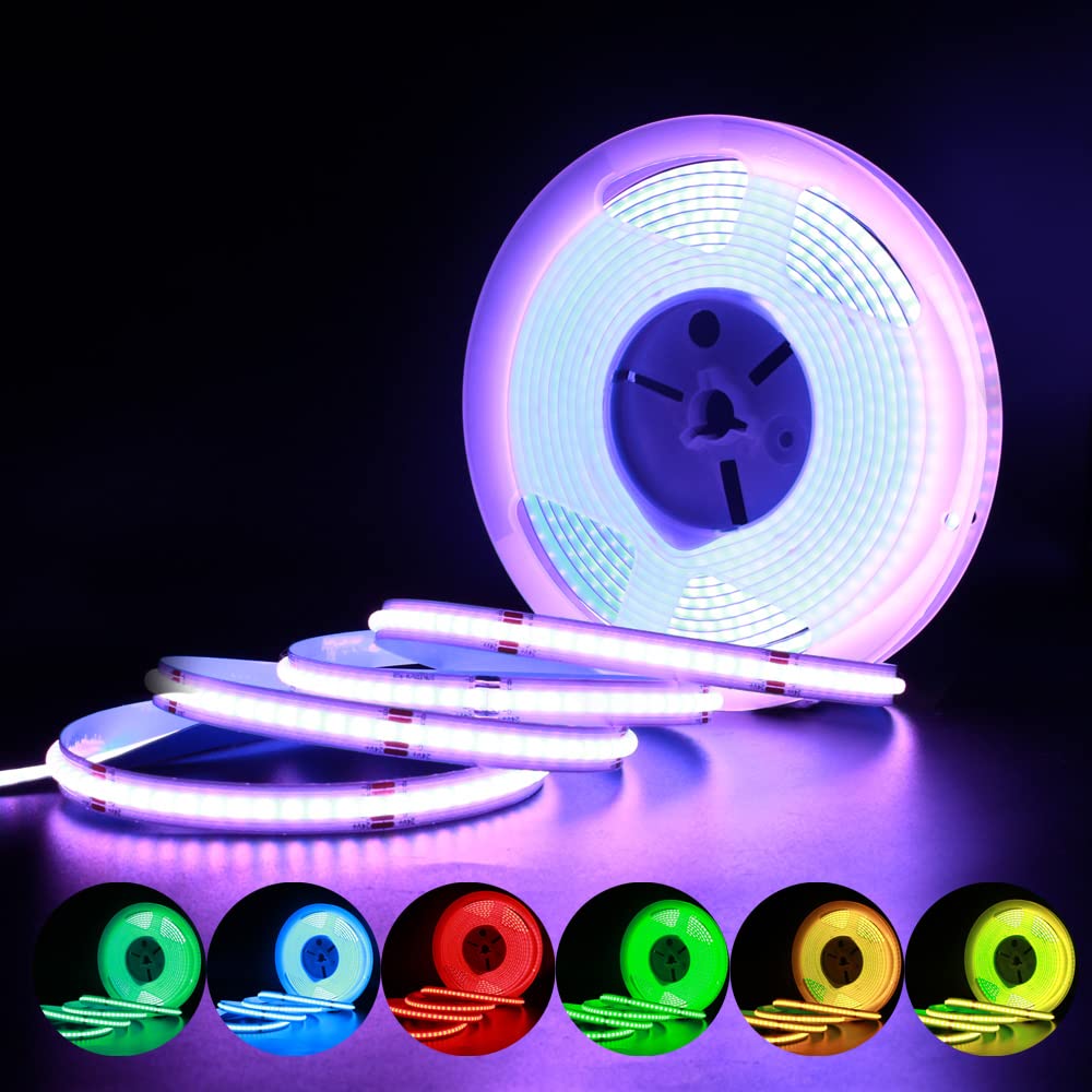 Ruban LED RGB COB 5 m — 24V, 576 LED/m, lumière uniforme sans points, adhésif, découpable