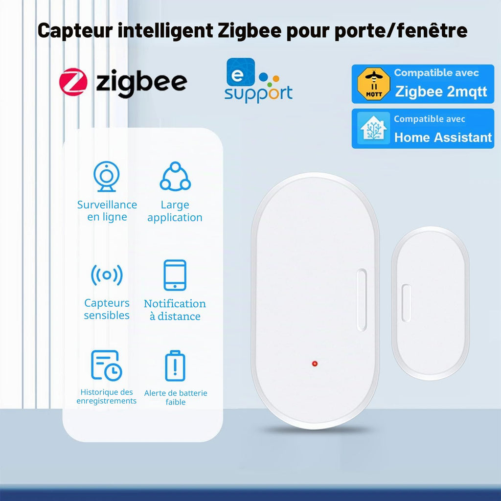 Kit capteurs d'ouverture porte et fenêtre ZigBee — alertes 24h/24, sur piles, montage adhésif (hub ZigBee requis)