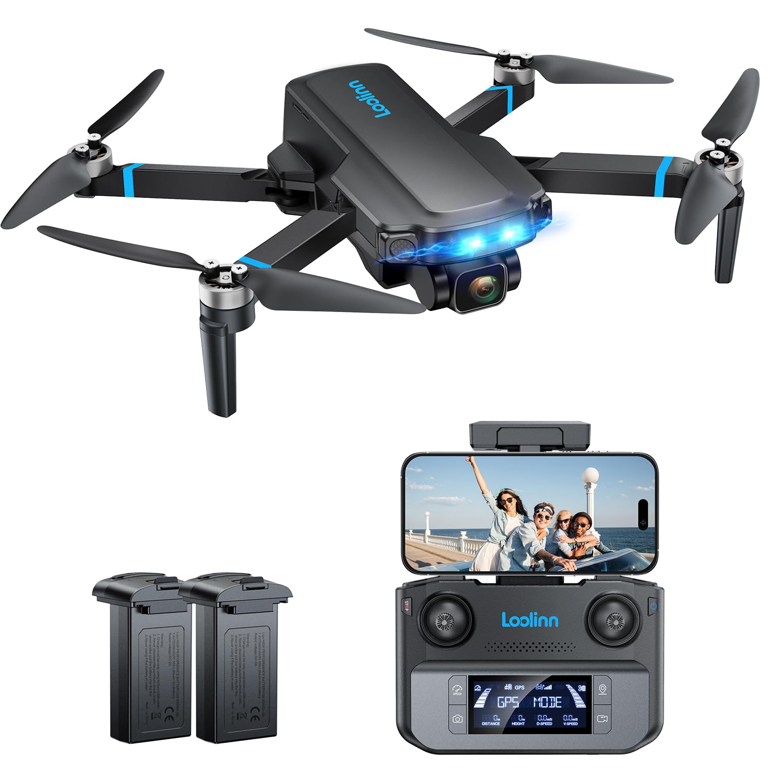 Drone caméra 4K débutants avancés 2 batteries longue autonomie GPS