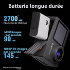 Caméra action 4K 60fps 20MP — étanche 30 m, WiFi, stabilisation EIS, 2 batteries 1350 mAh