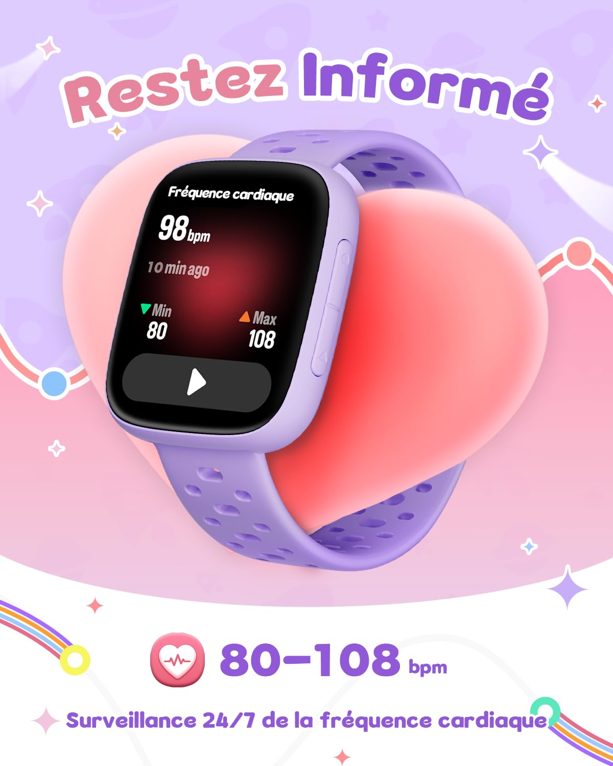 Montre connectée enfant AMOLED 1,83" — sans appli ni abonnement, podomètre