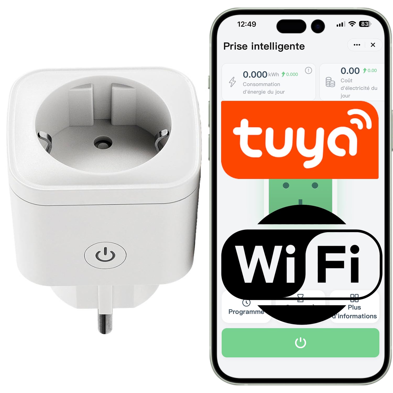 Prise connectée WiFi 16A 3680W mesure consommation électrique intelligente