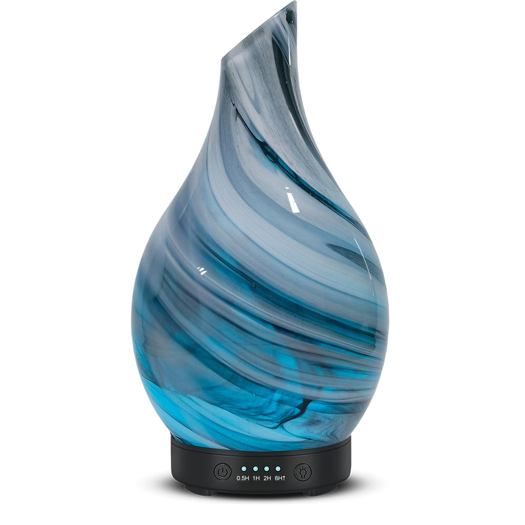 Diffuseur d'huiles essentielles verre soufflé 150 ml — ultrasons silencieux, lumière d'ambiance, 4 modes, arrêt auto