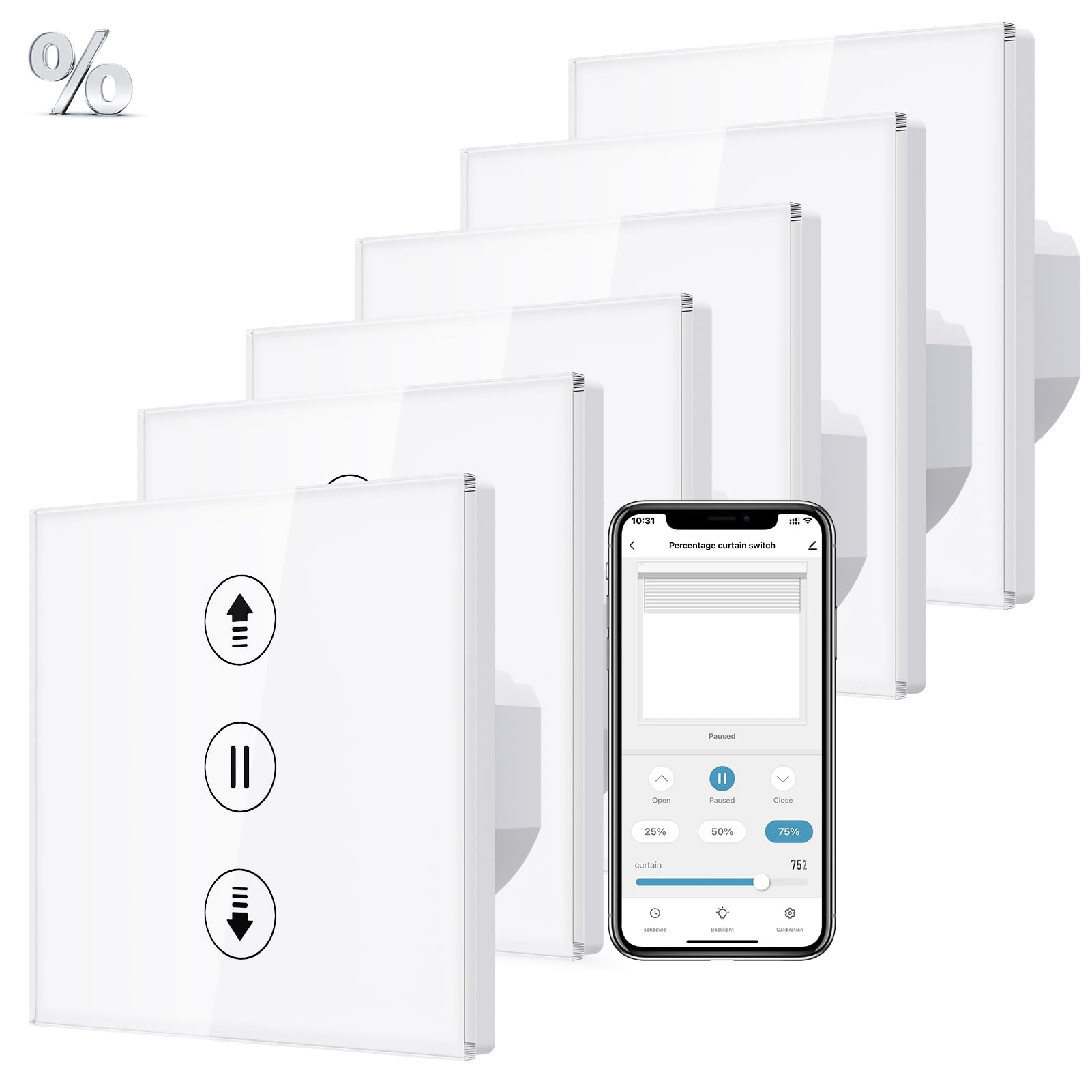 Interrupteur volet roulant connecté tactile 6 pack fil neutre WiFi