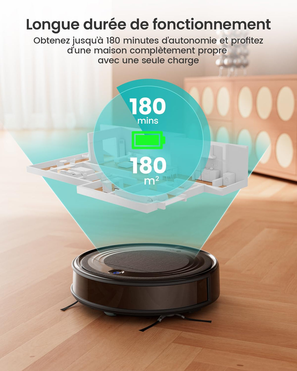 Robot aspirateur 4500Pa navigation précise 150min filtre HEPA LiDAR