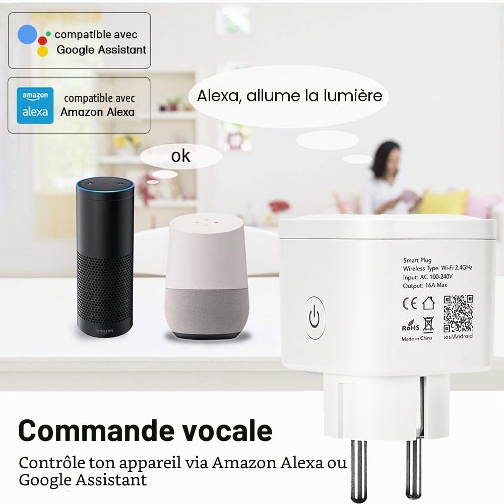 Prise WiFi intelligente app Smart Life Tuya suivi consommation énergie