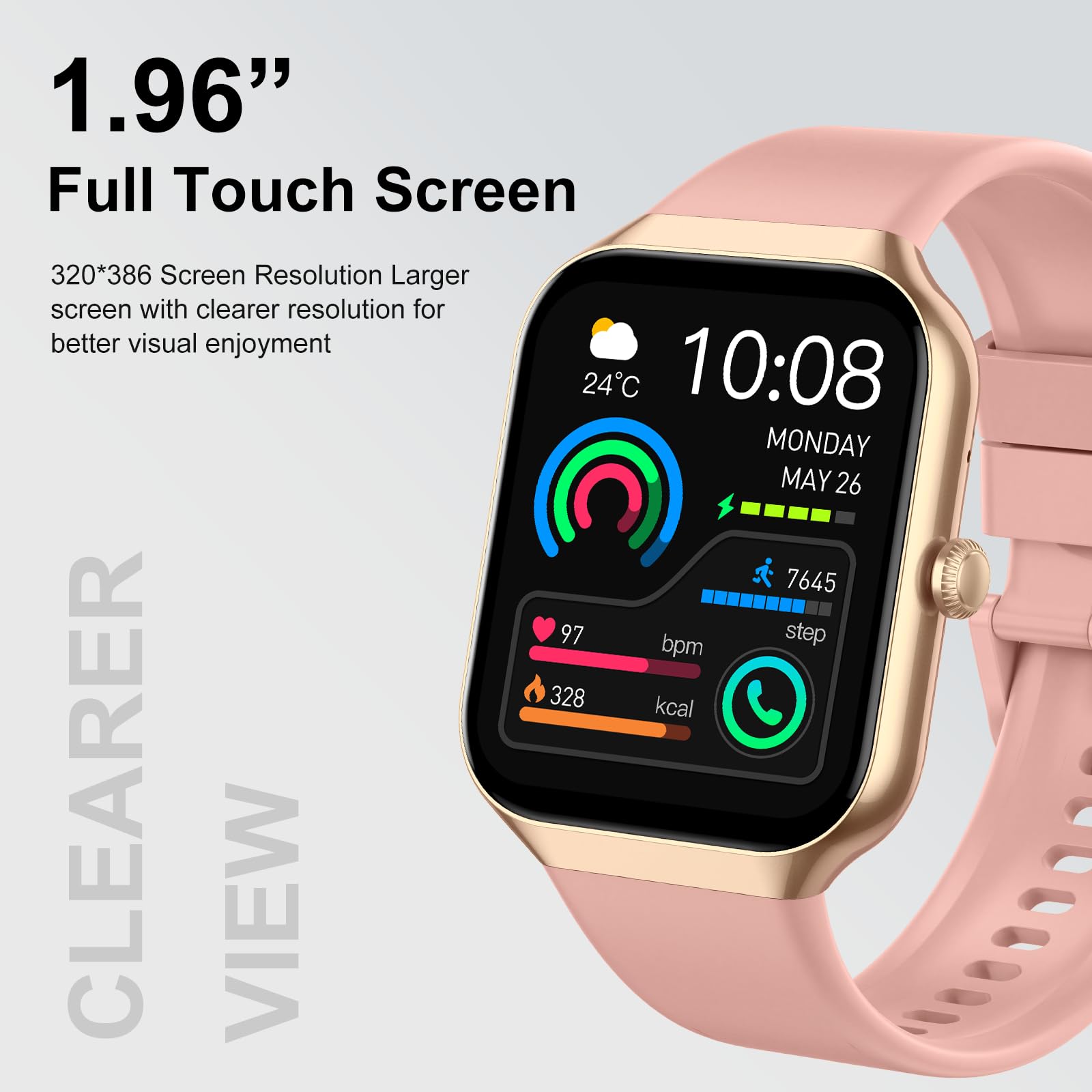 Montre connectée femme 1,96 pouces appel Bluetooth suivi santé sport fitness