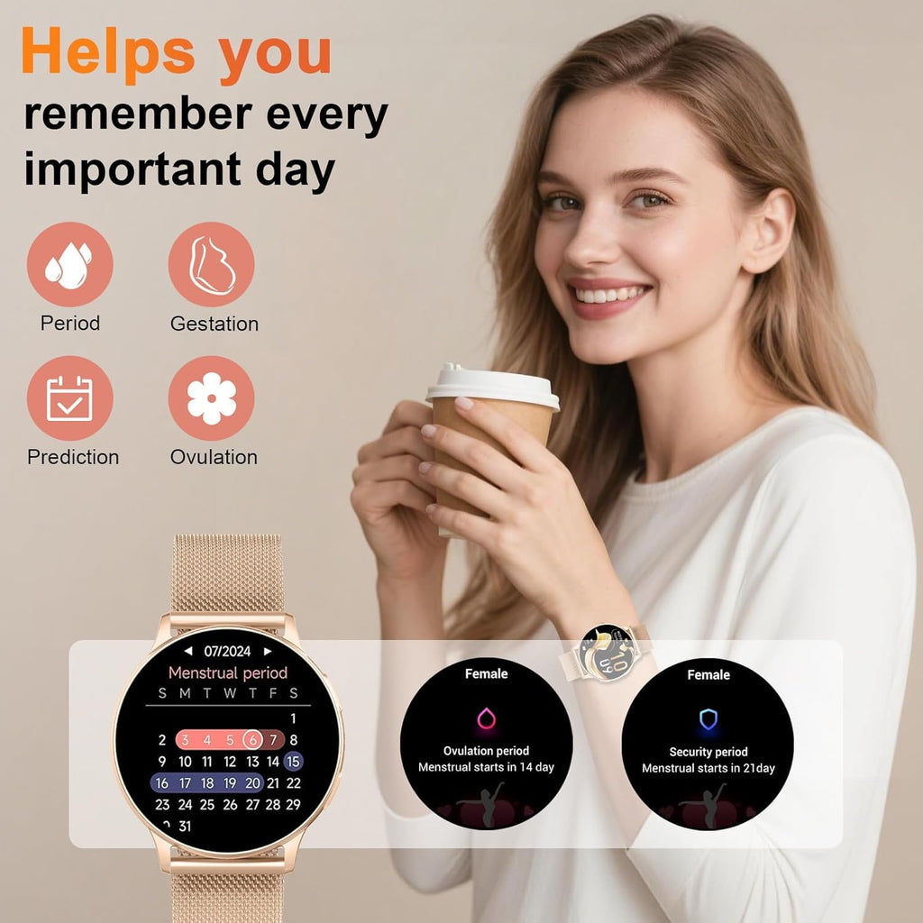 Montre connectée femme appel Bluetooth écran AMOLED suivi santé