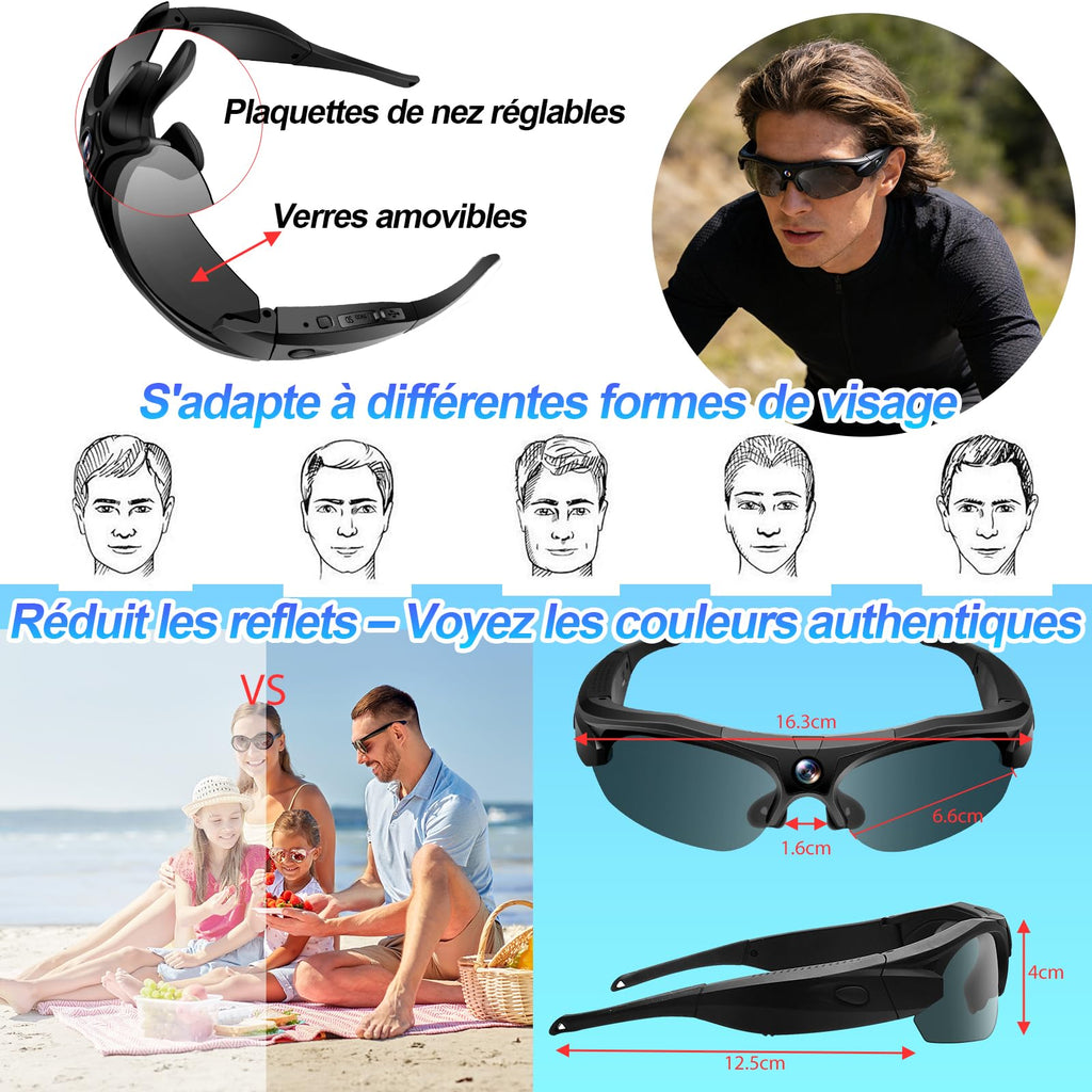 Lunettes connectées sport caméra 1080P HD grand angle 120° action