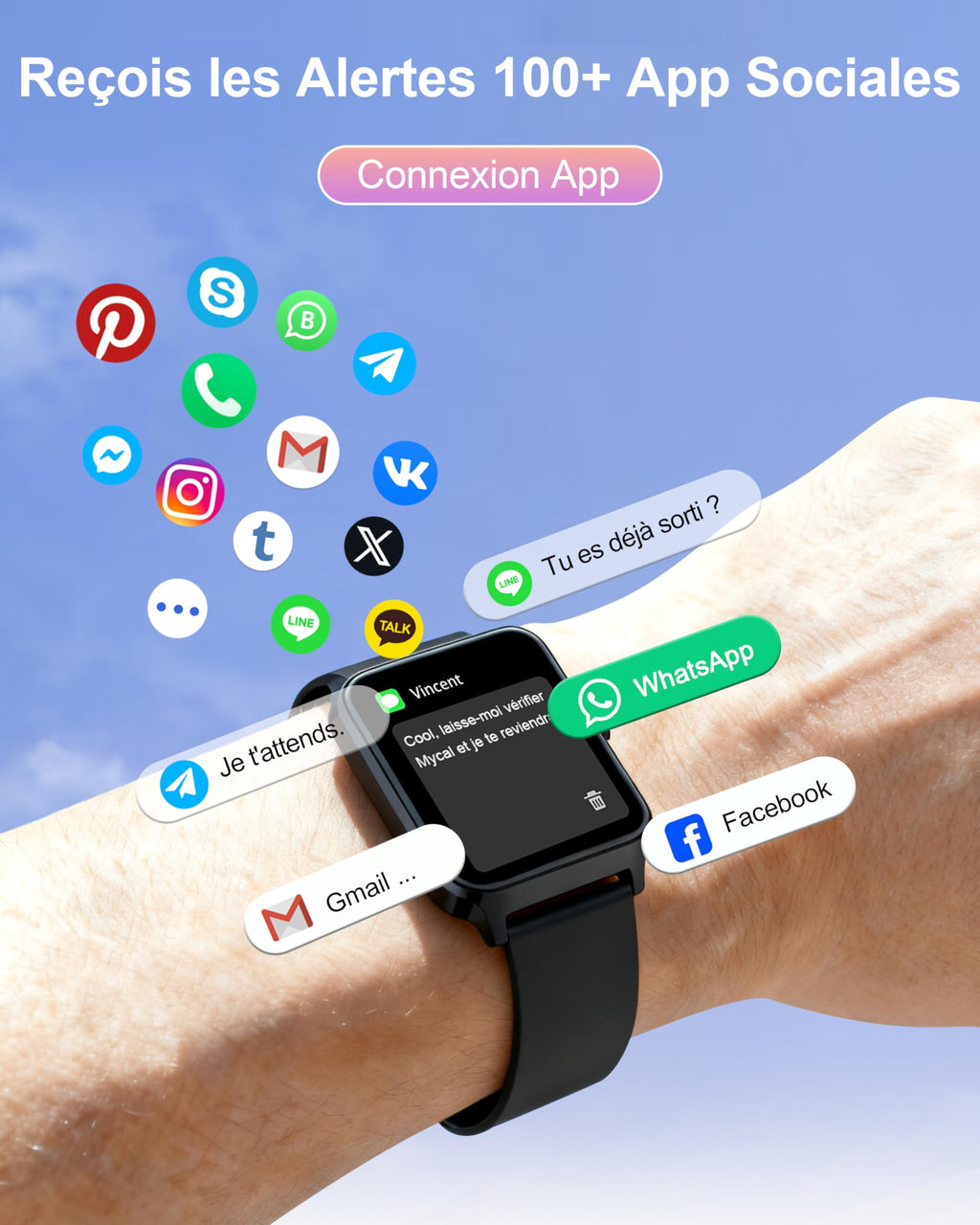 Montre connectée enfant — 100+ sports, suivi santé, sans appli (fille garçon)