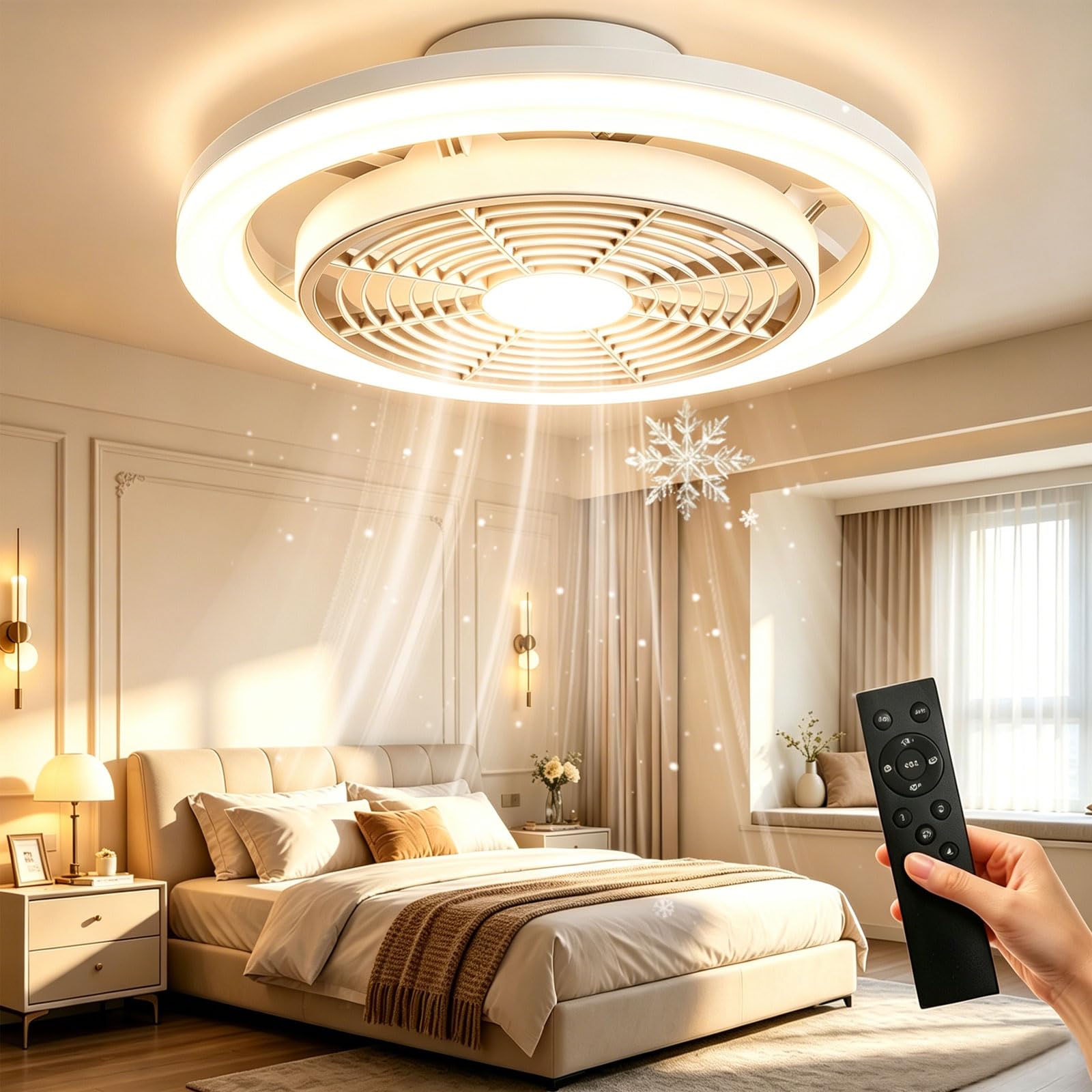 Ventilateur de plafond plafonnier LED Ø40 cm blanc — dimmable, discret — vue 1